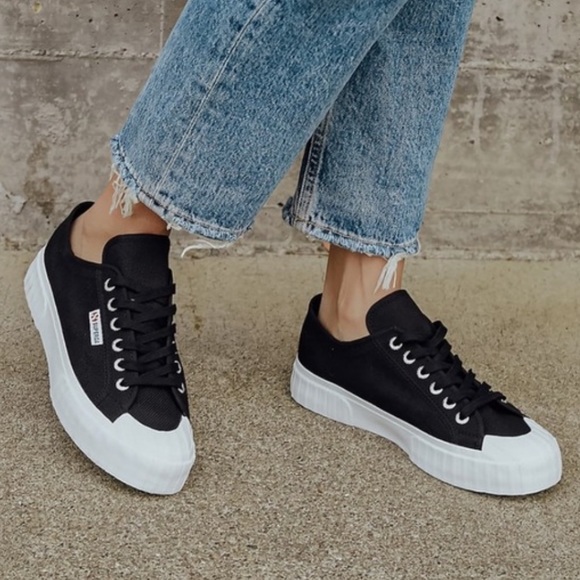 Superga 2630 Stripe Black and White Canvas Sneakers size 8/39 - Picture 3 of 7